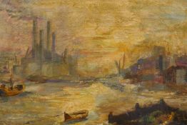 Port scene at sunset, signed A. Bastien, housed in a good swept gilt frame, oil on mill board, 45