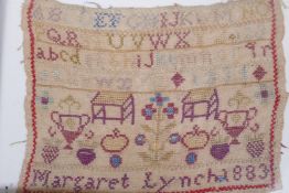 A small sampler dated 1883 by Margaret Lynch, 23 x 16cms