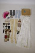 A quantity of vintage lace and linen, including a mid C19th christening gown, gloves, lace