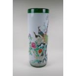 A Chinese famille verte ceramic stick stand, decorated with asiatic birds and flowers, 62cm high