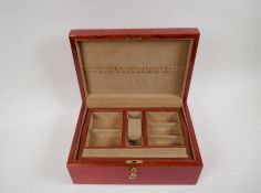 An Agresti jewellery box with fitted lift out tray and key, 29 x 20 x 13cm
