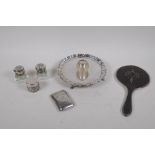 A quantity of hallmarked silver, including a cigarette case by John Rose, Birmingham 1908, 46g, a