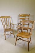 A C19th Windsor lathe back elbow chair with elm seat, an Oxford elbow chair and bar back elbow chair