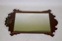 A C19th walnut fretwork wall mirror with Ho-Ho bird crest, parcel gilt decoration and oxidised