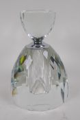 A large, heavy footed glass perfume decanter, scent wand AF, 22cm high