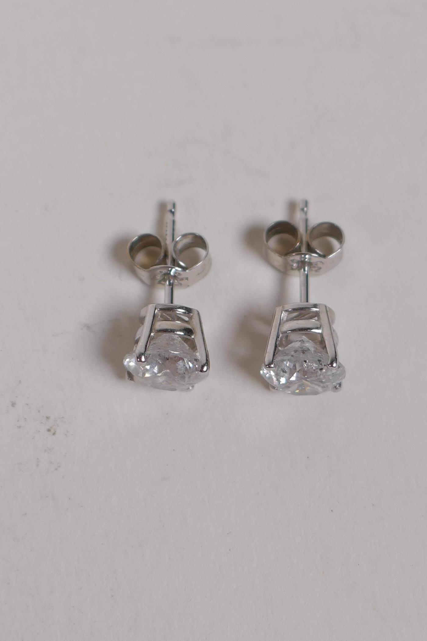 A pair of 18ct white gold and diamond stud earrings, approx 2.1cts - Image 2 of 3