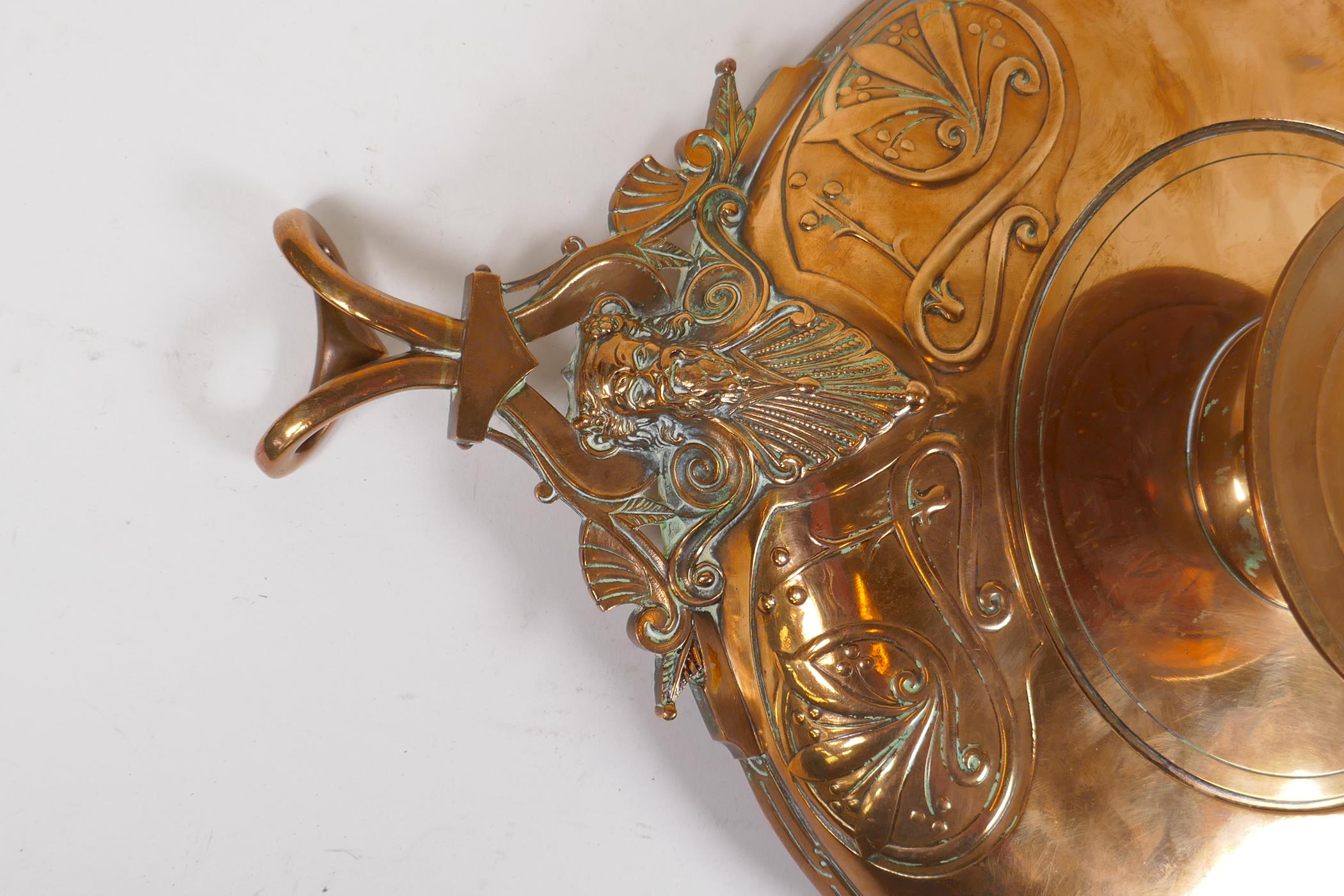 A Barbedienne bronze tazza, the centre embossed with horses and riders, the handles - Image 6 of 6