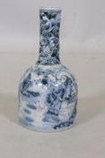 A Chinese mallet shaped porcelain vase with blue and white decoration, marked to base, 17cm high