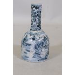 A Chinese mallet shaped porcelain vase with blue and white decoration, marked to base, 17cm high