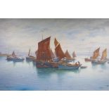 Robert Dobson, 1899, fishing boats off the shore, watercolour laid on board, AF, unframed, 103 x