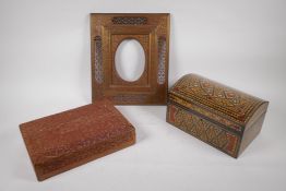 An Anglo Indian hardwood photo frame with pierced and brass inlaid decoration, aperture 12 x