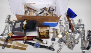 A collection of wrist watches including Oskar Emil and three gilt pendant watches