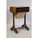 An early C19th mahogany worktable with single drawer and pull out basket, and drop end flaps, raised