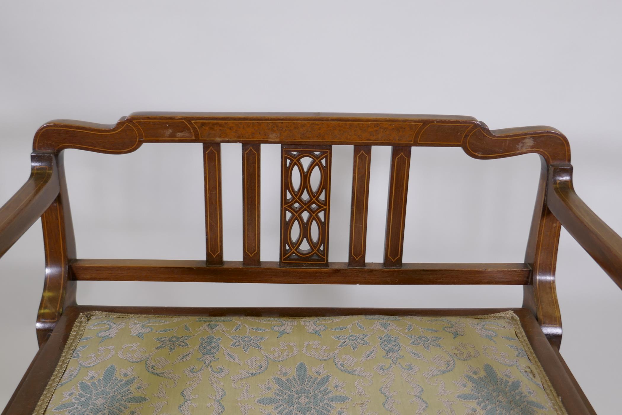 An Edwardian mahogany piano stool with boxwood and burr walnut inlaid decoration and lift up seat, - Image 3 of 4