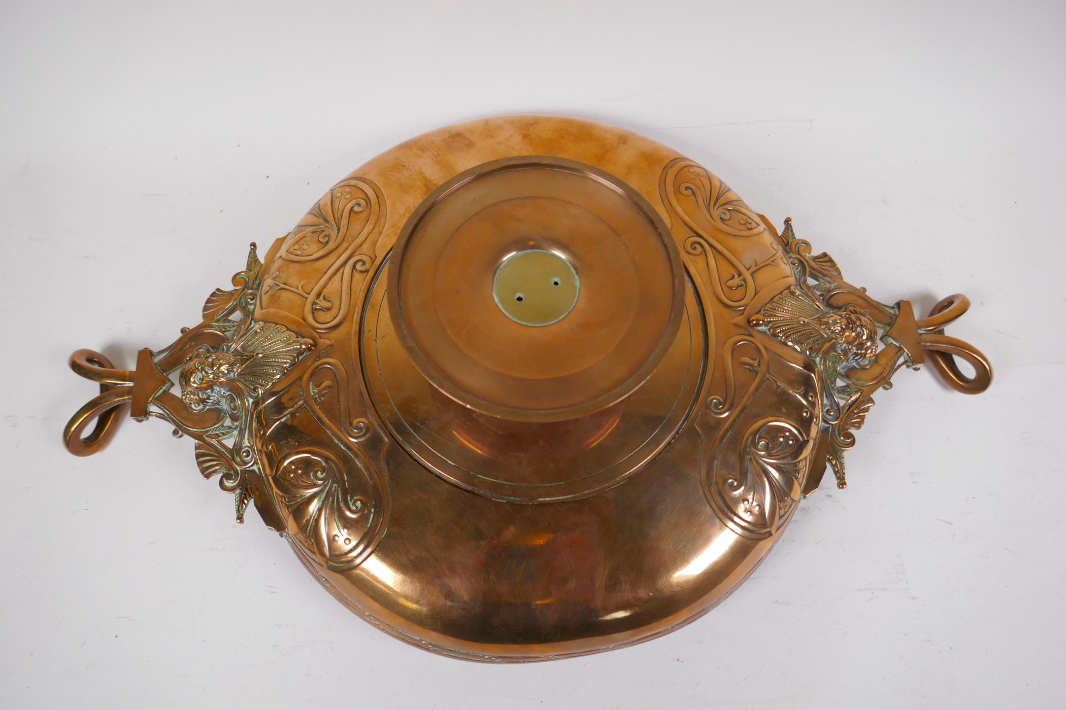 A Barbedienne bronze tazza, the centre embossed with horses and riders, the handles - Image 4 of 6