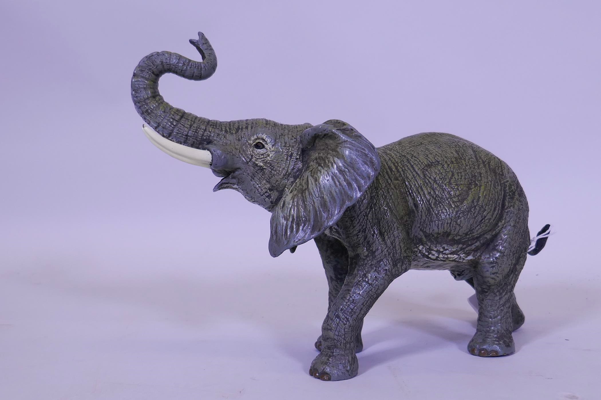 A cold painted bronze figure of an elephant, after Bergman, impressed mark to base, 35cm long - Image 2 of 3