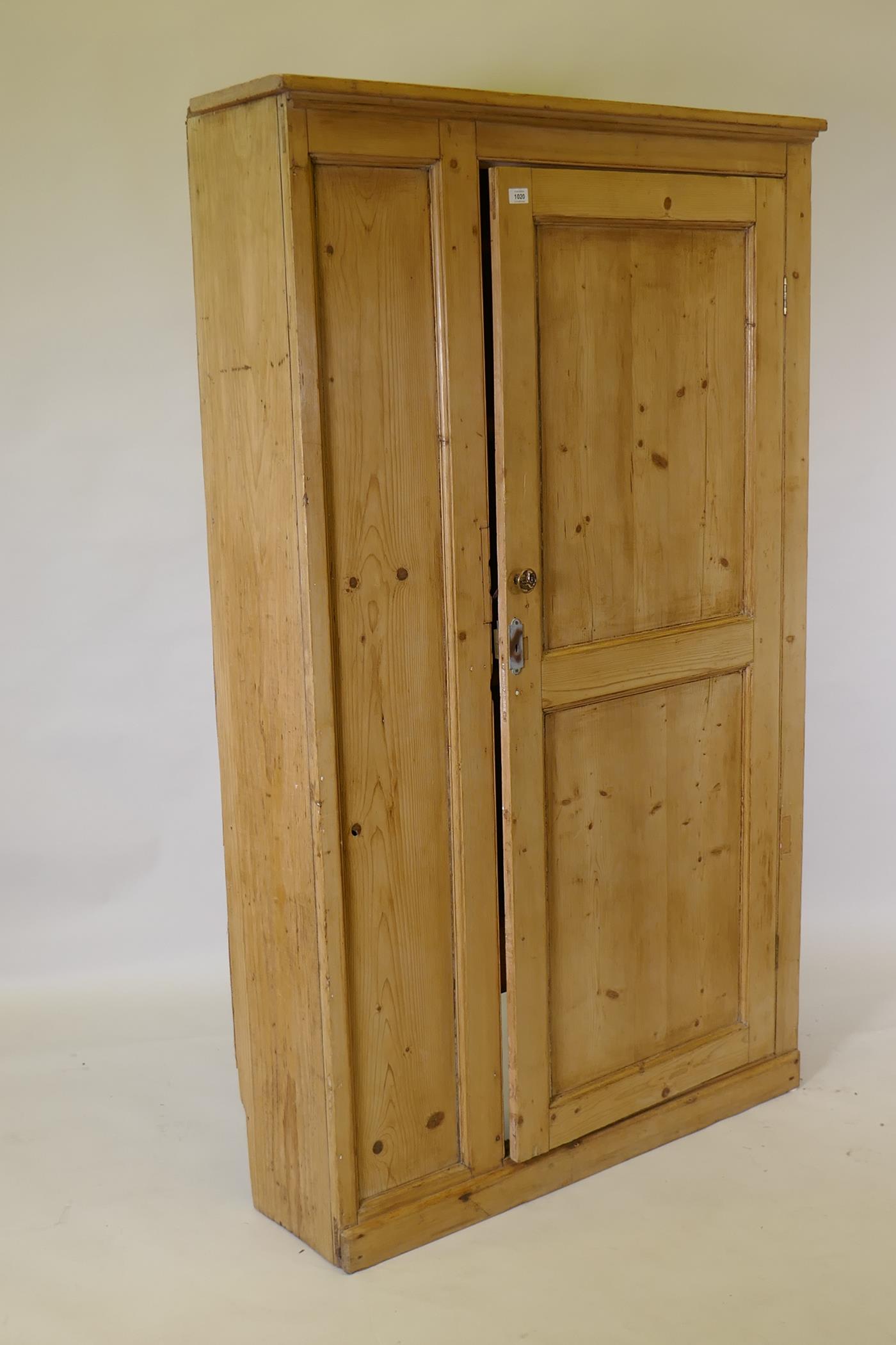 A C19th stripped pine housekeeper's cupboard with single door, adapted, 110 x 30 x 178cms - Image 2 of 3