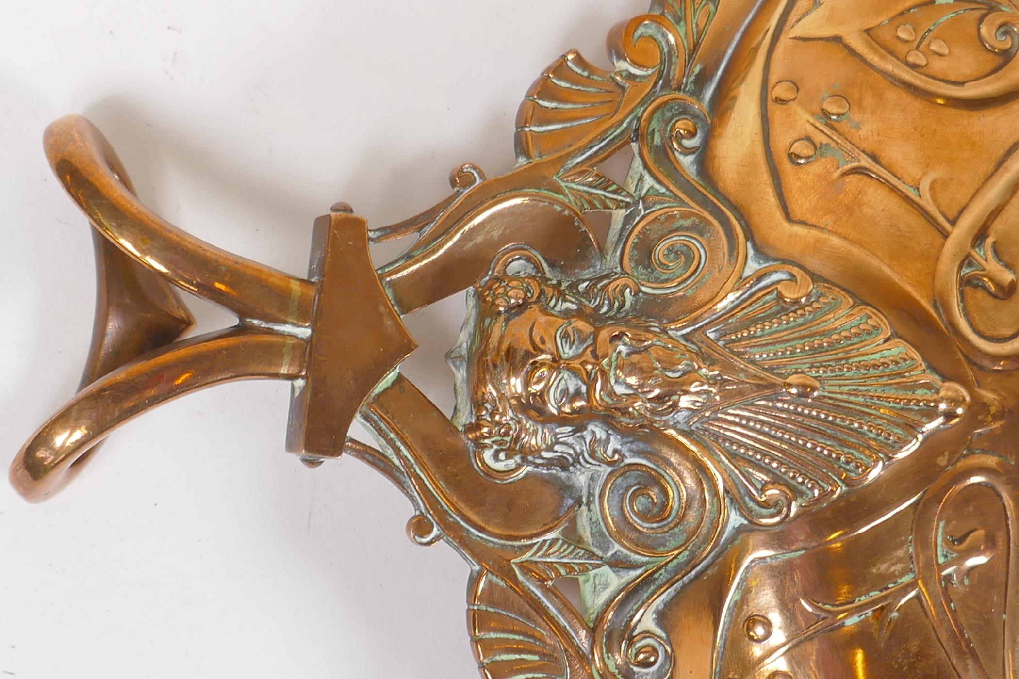 A Barbedienne bronze tazza, the centre embossed with horses and riders, the handles - Image 5 of 6