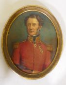 Portrait of a British Army officer in dress uniform, C19th, oil on panel in an gilt oval frame,
