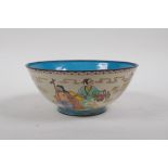 A Canton enamel rice bowl decorated with the eight immortals, Chinese 4 character mark to base, 17cm