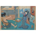 Utagawa Kunisada (Toyokuni III), (Japanese 1786-1864), a female assassin and her target, Edo Ukiyo-e
