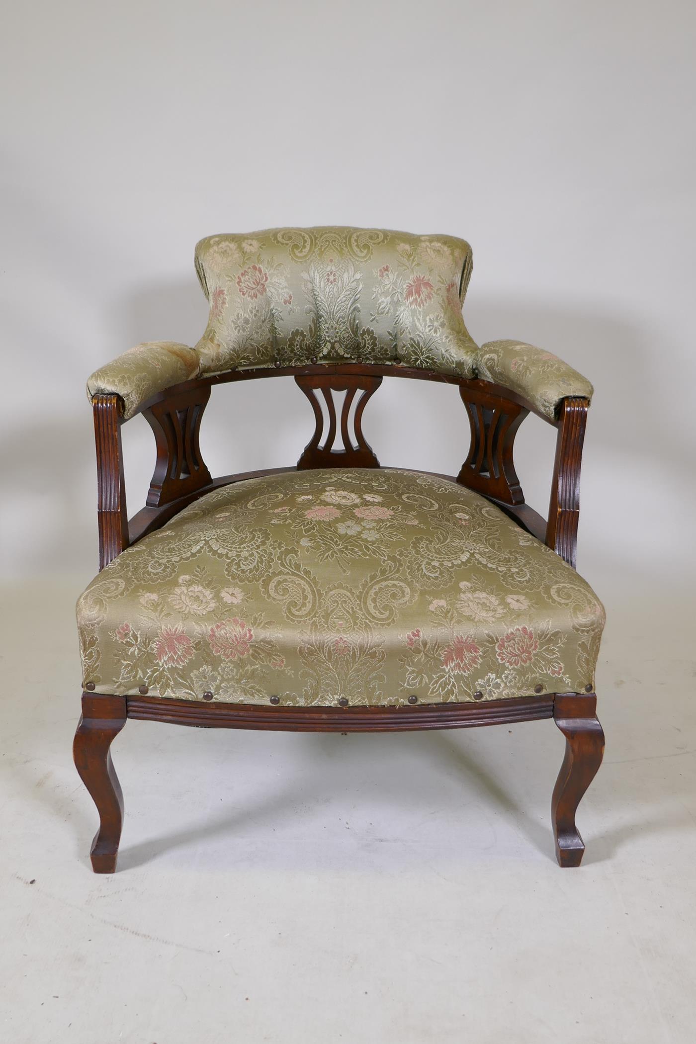 A C19th mahogany horseshoe back armchair on cabriole supports - Image 2 of 3