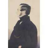 A Regency miniature profile portrait of a gentleman, in an ebonised acorn frame, image 9 x 11cms