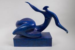 A modernist blue patinated bronze figure, 36cm high