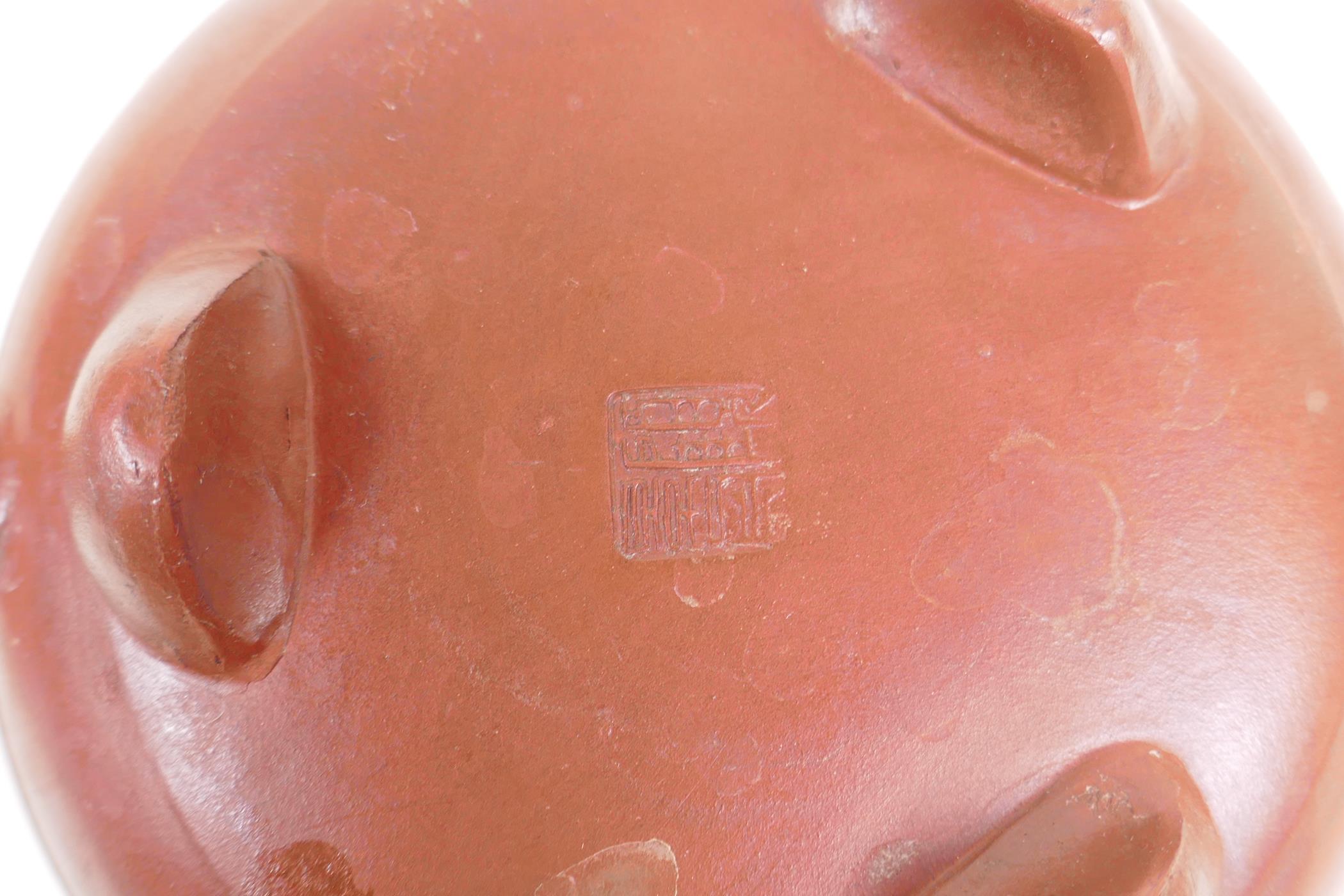 A Chinese YiXing teapot with polychrome enamel floral decoration, marks to base, 12cm diameter - Image 5 of 5