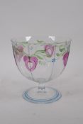 An Orrefors Maja pattern footed glass bowl, with hand painted decoration by Eva Englund and Arne