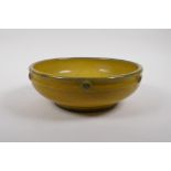 A Chinese yellow and celadon crackle glazed porcelain bowl, 23cm diameter