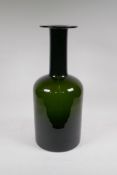 A vintage Danish bottle green glass 'Gulvvase' vase, designed by Otto Brauer for Holmegaard, 50cm