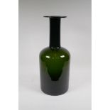 A vintage Danish bottle green glass 'Gulvvase' vase, designed by Otto Brauer for Holmegaard, 50cm