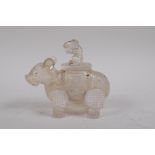 A Chinese glass box and cover in the form of a mythical creature, 13cm long