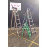 Three vintage decorators ladders of varying sizes, longest 196cm
