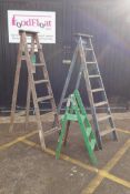 Three vintage decorators ladders of varying sizes, longest 196cm