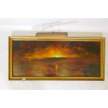 Sunset over water, mid C20th, oil on board, signed Klee, 107 x 46cms