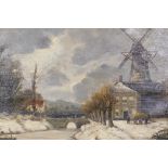 Henri van Seben, Netherlandish winter landscape with windmill, oil on canvas, signed, 55 x 66cms