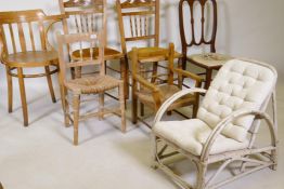 Collection of child's chairs, an antique bamboo and cane chair labelled Yee Hoe Co, Malaysia, and