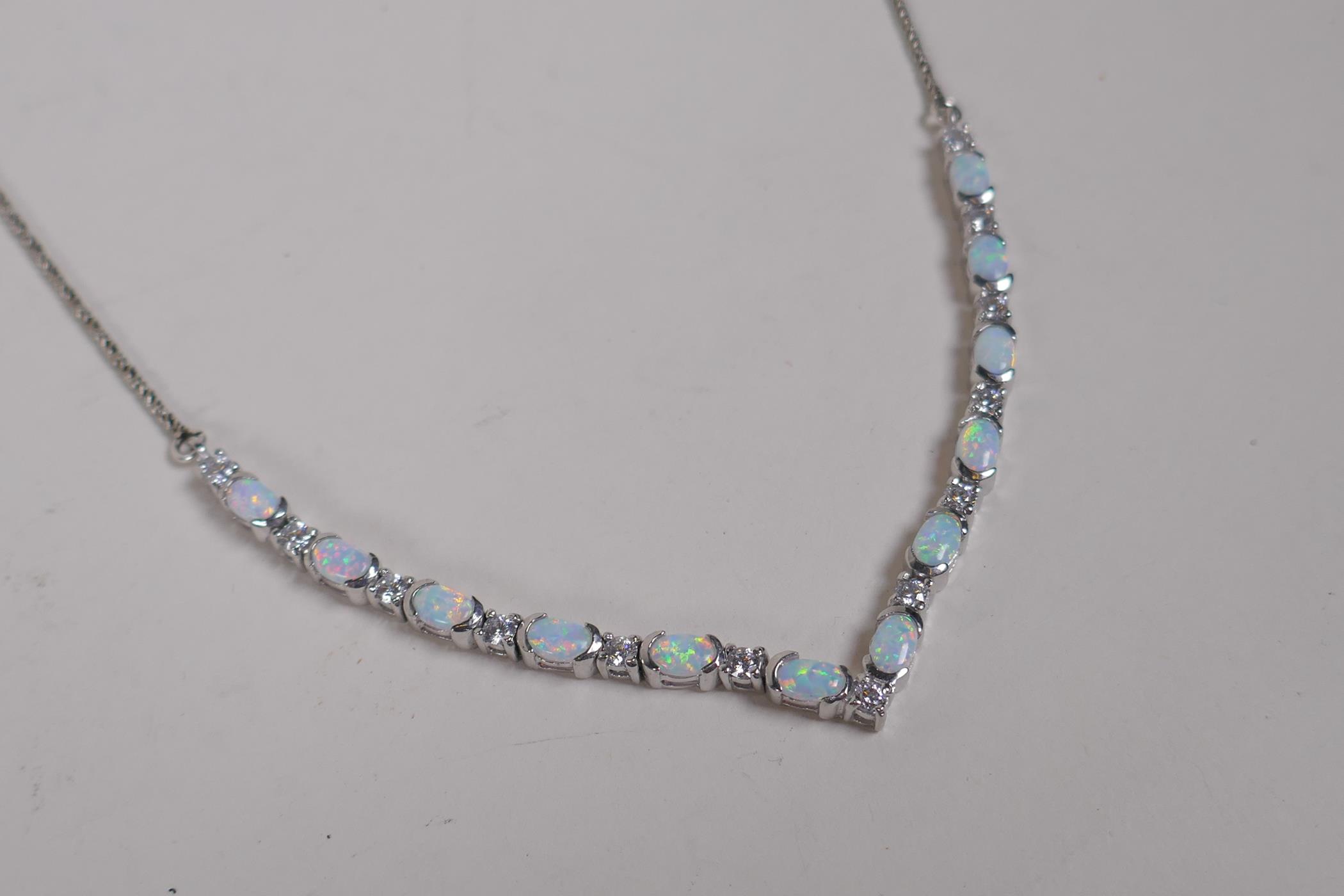 A 925 silver, cubic zirconia and opalite set necklace, 52cm long - Image 2 of 2