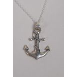 A 925 silver pendant necklace in the form of an anchor, 4cm drop