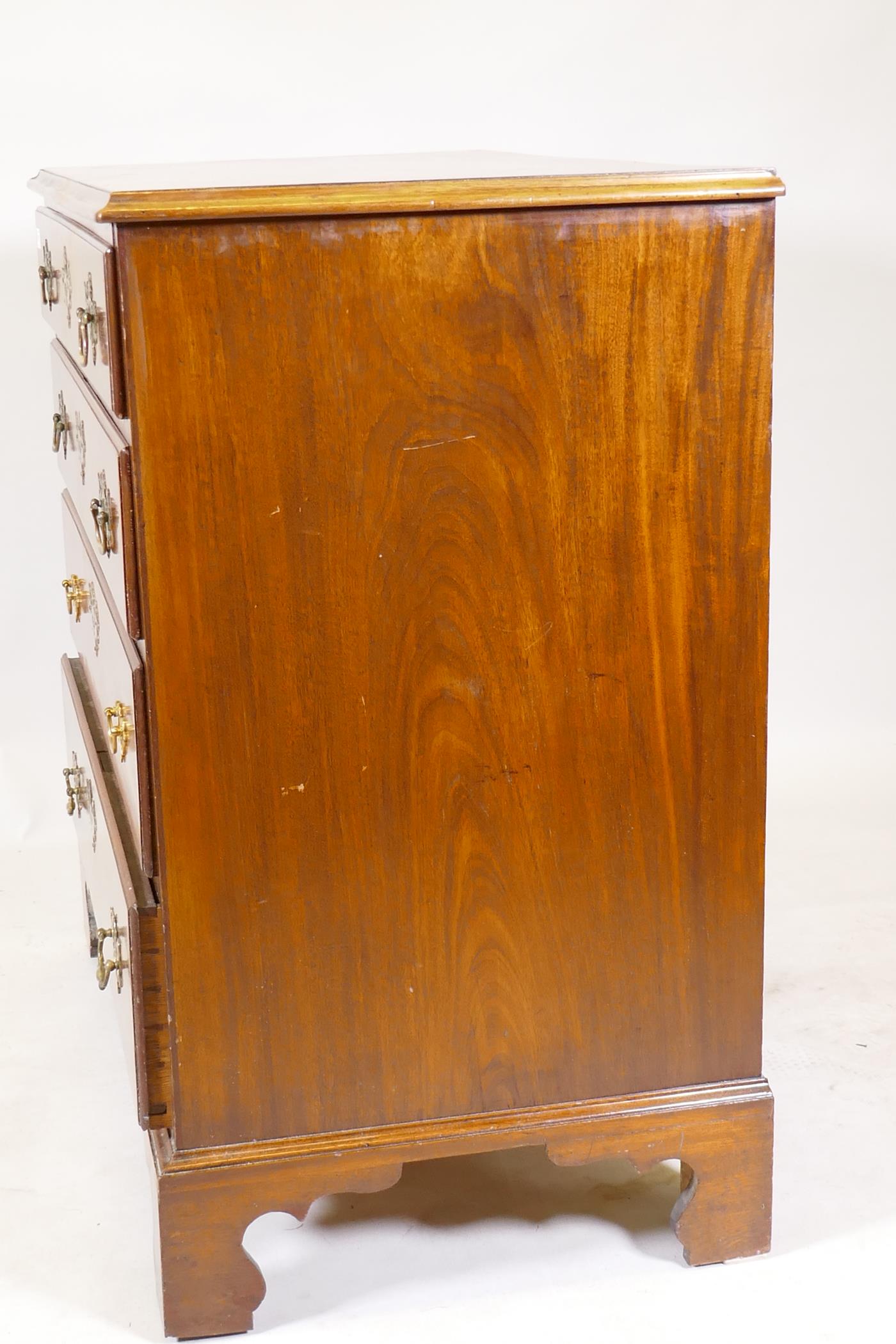 A C19th well figured solid mahogany chest of four long drawers, raised on bracket supports, 92 x - Image 5 of 6