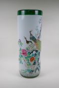 A Chinese famille verte ceramic stick stand, decorated with asiatic birds and flowers, 62cm high