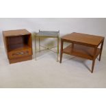 A G-Plan teak side unit with single drawer, 46 x 40 x 54cms, a brass lamp table and mid century teak