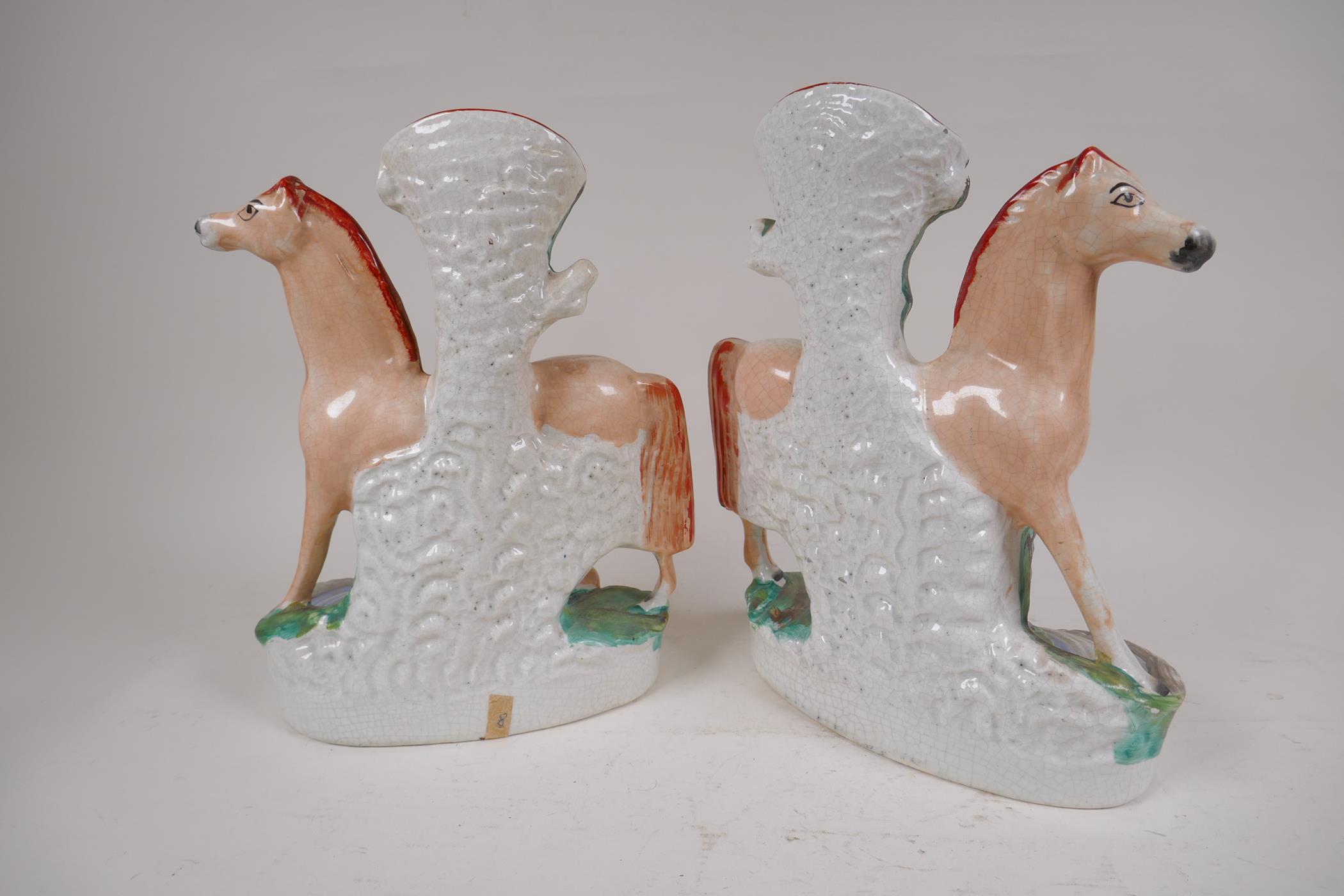 A pair of large Staffordshire flat back spill vases modelled as horses with foals, 30cm high - Image 3 of 3