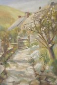 E.M. Parson, A Cornish Garden, early C20th, signed oil on canvas, 38 x 49cms