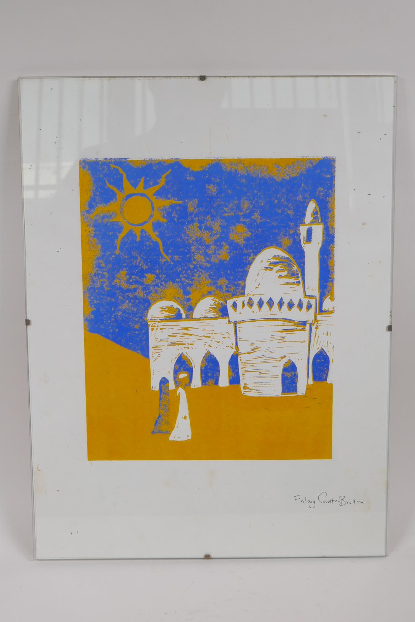 Finlay Coutts-Britton, Arab street scene, two colour screen print, 20 x 25cm - Image 2 of 3