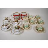 A Susie Cooper part coffee service, six cups and saucers and cream jug, and four C19th porcelain