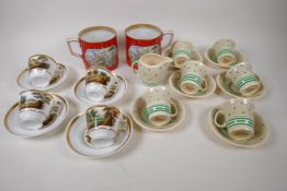 A Susie Cooper part coffee service, six cups and saucers and cream jug, and four C19th porcelain