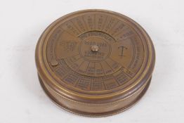 A brass cased pocket compass, 8cm diameter